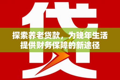 雁塔探索养老贷款，为晚年生活提供财务保障的新途径
